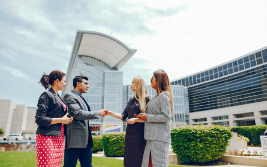 businessman summer city with three women 1